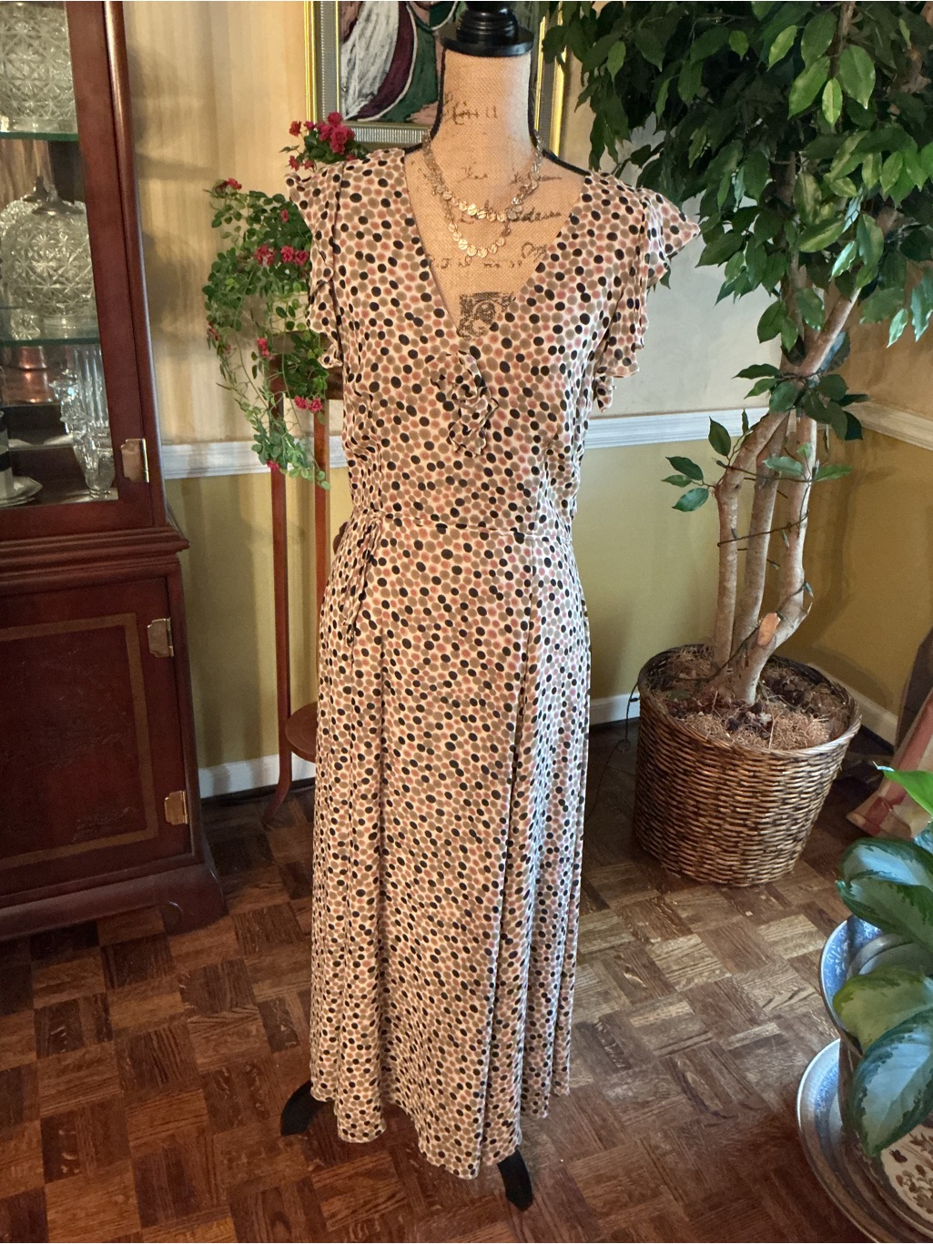 Leona Edminston Beige Dress With Black And Brown Polka Dots